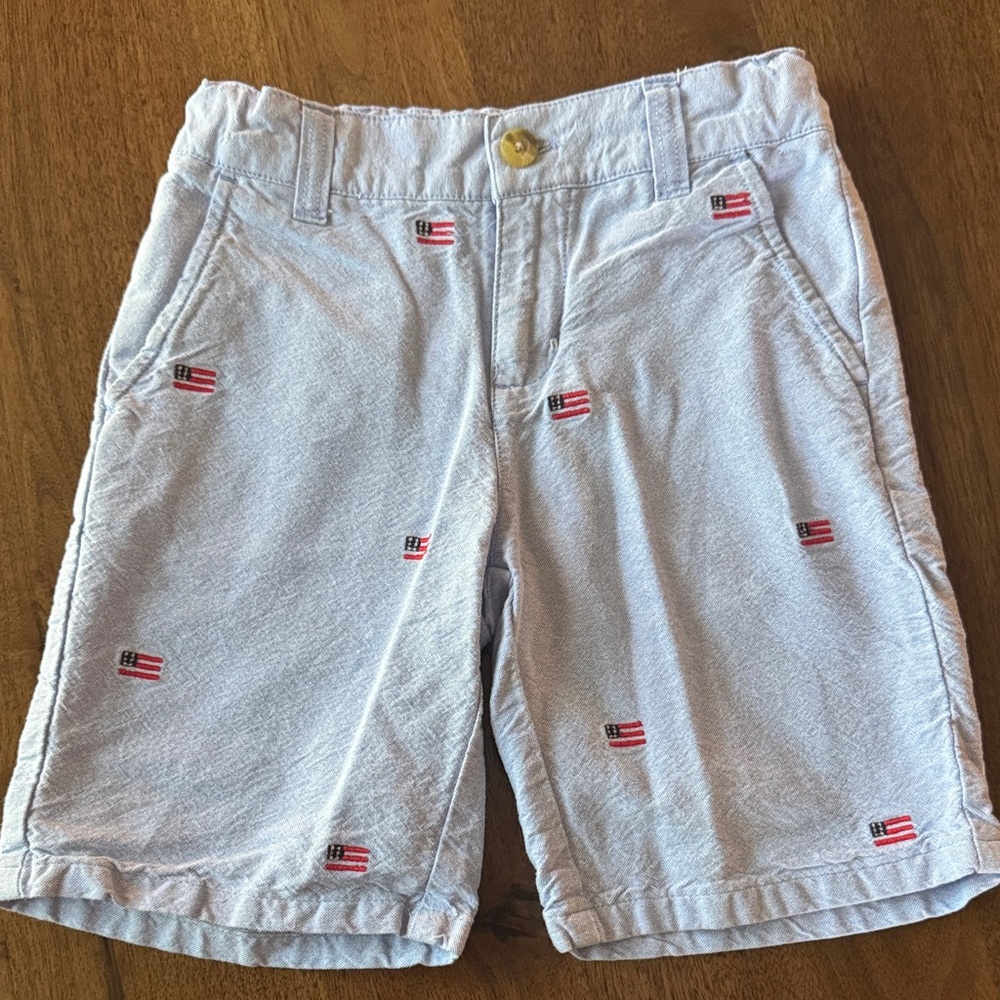 Janie and Jack Light Blue Embroidered Flag Kids Shorts